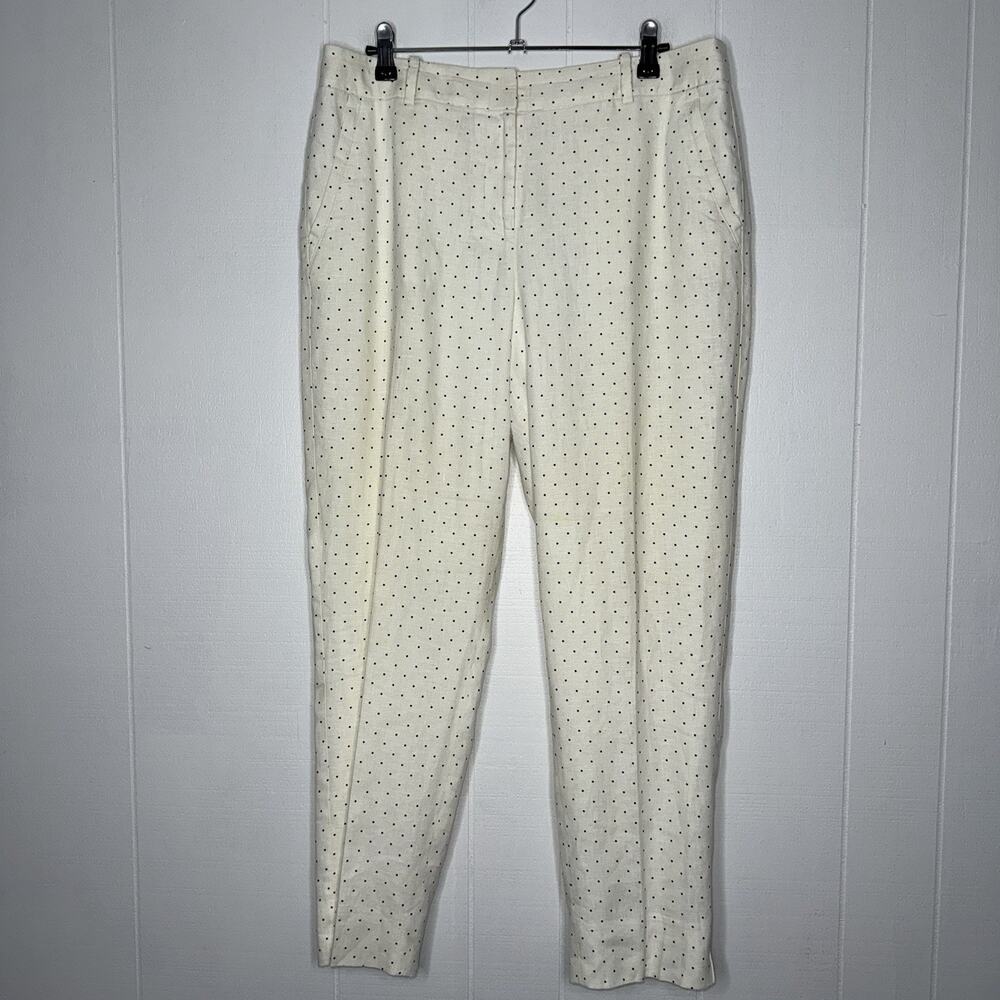 Talbots Women’s Straight Leg Slim Ankle Polka Dot Pants 100% Linen Size 8